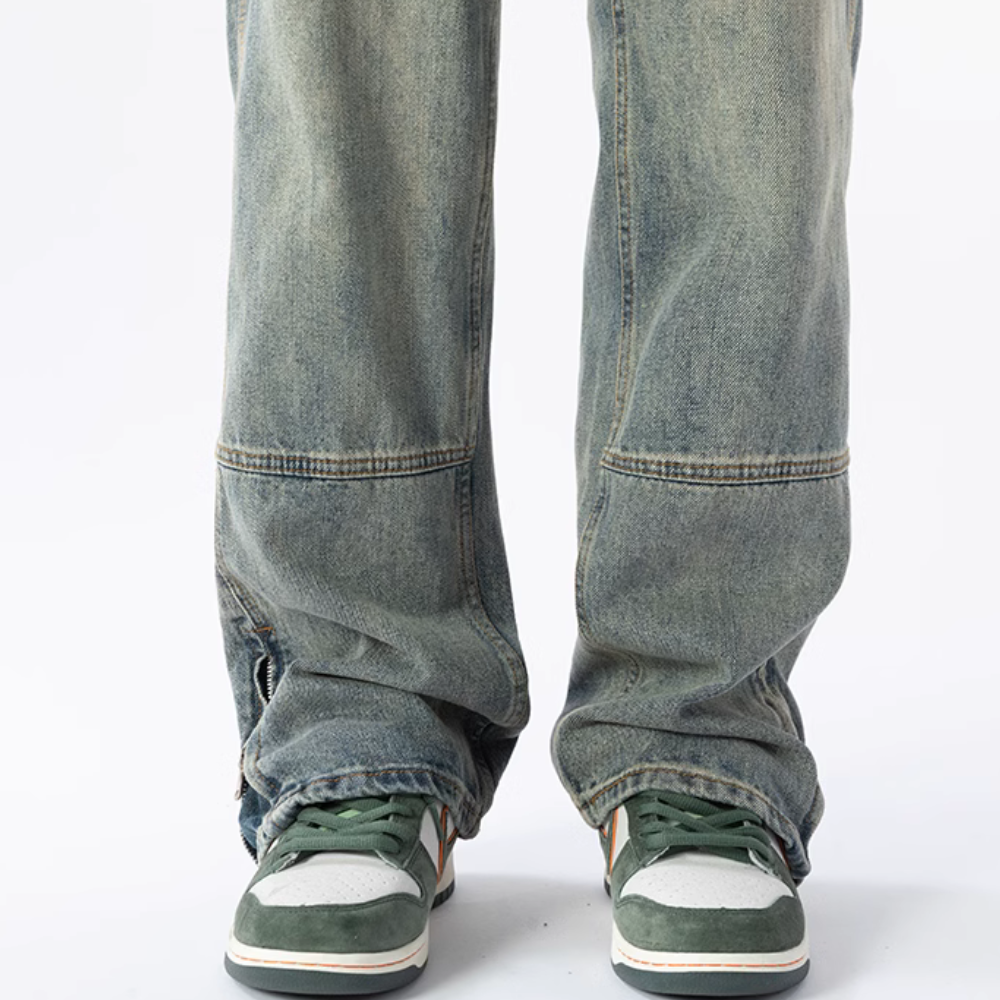 Solid Color Slit Zip Jeans