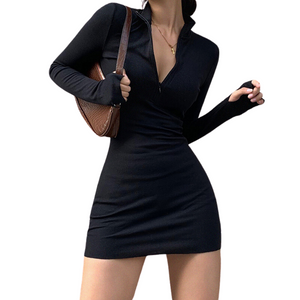 Women's Hot Girl Solid Color V Neck Dress