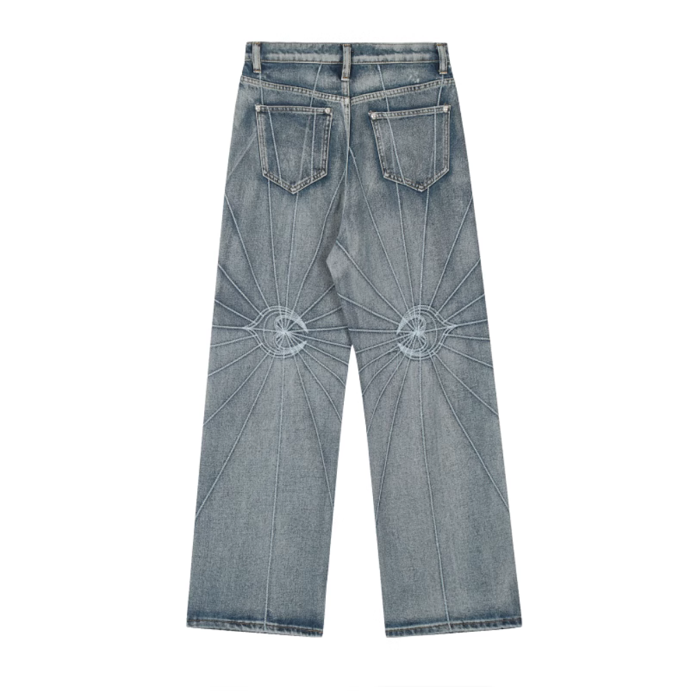 DF| Spider Web Stripe Embroidered Jeans