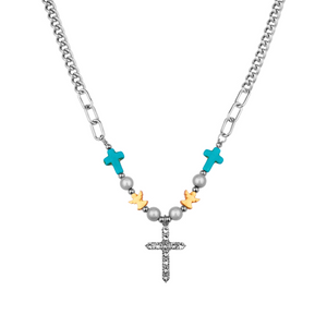 Lucky Cross Steel Pendant Necklace