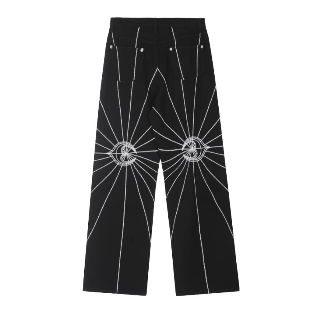 DF| Spider Web Stripe Embroidered Jeans