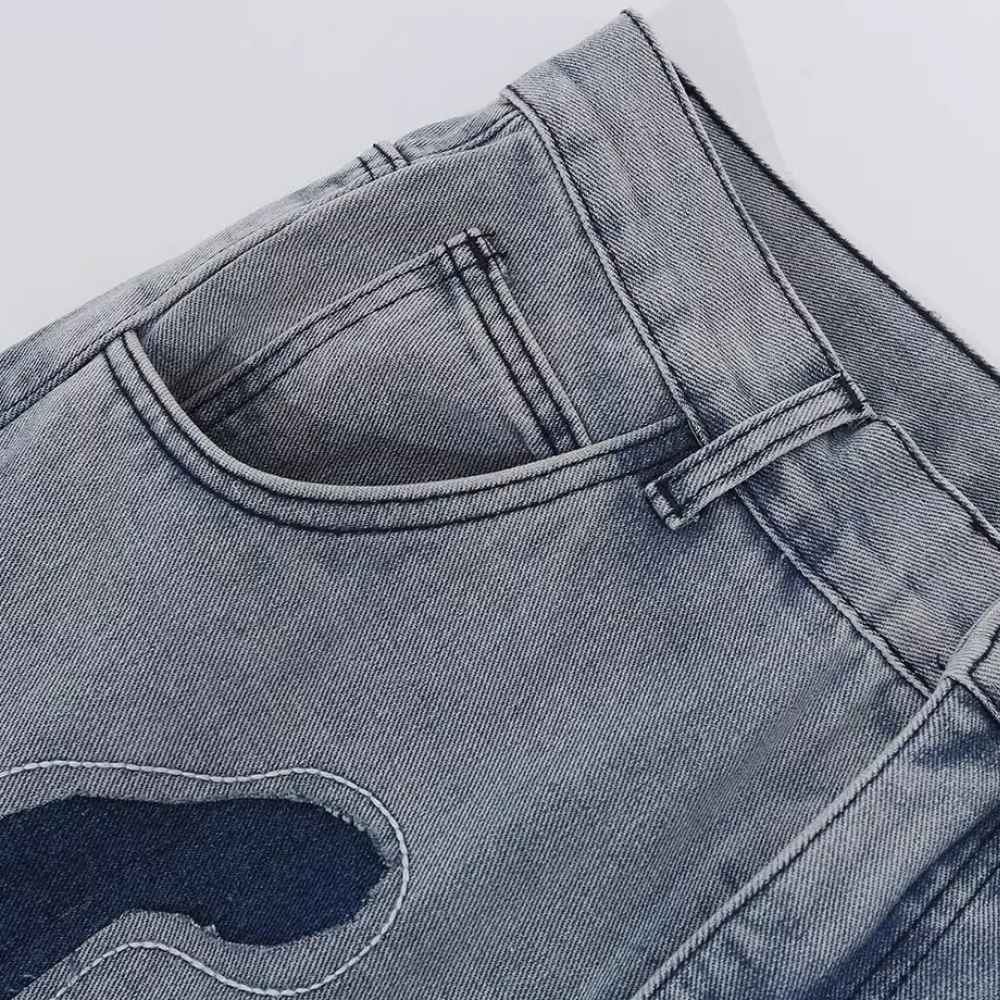 Past Future | Hip Hop Blue Patchwork Jeans