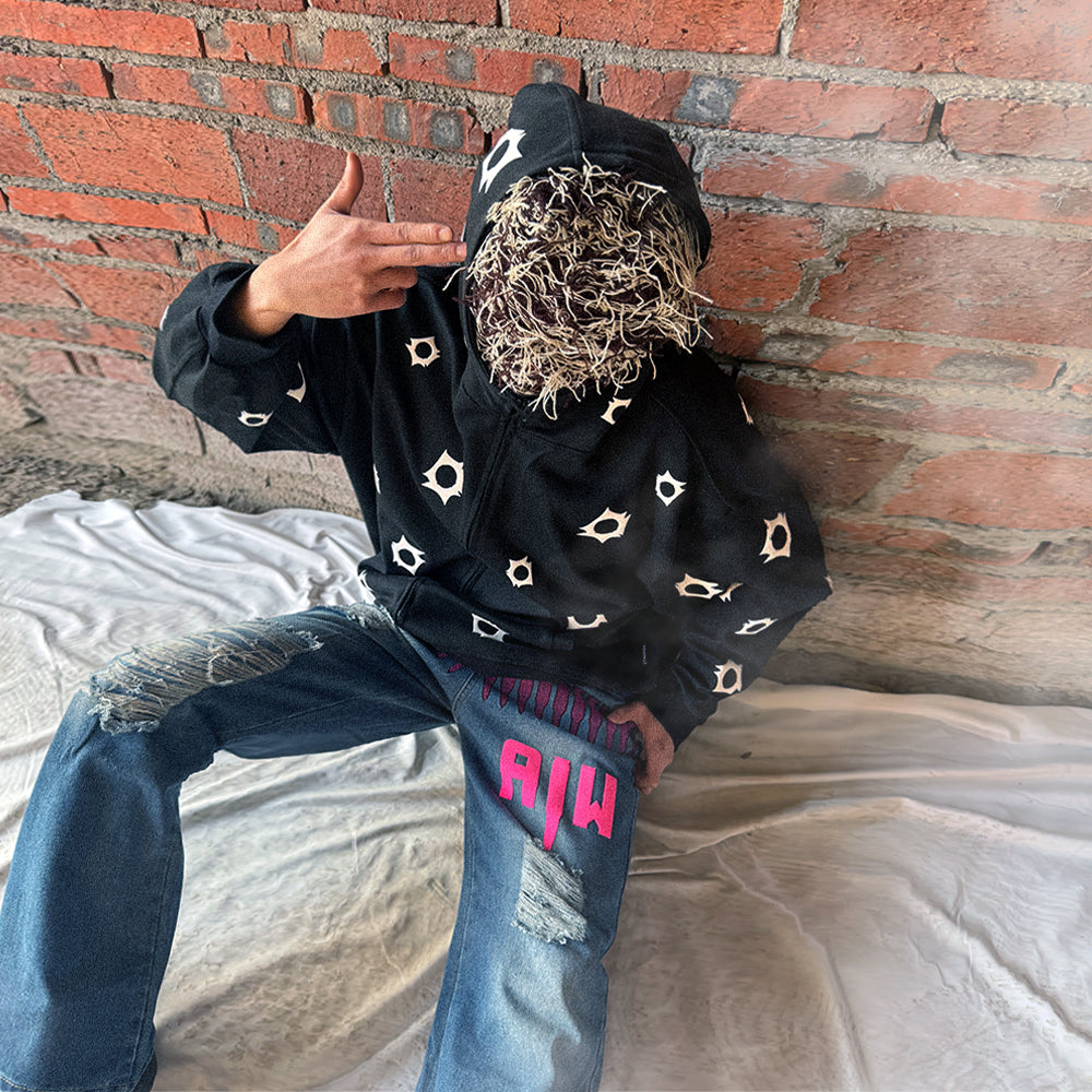 Art In War Full Puff Print Black Hoodie