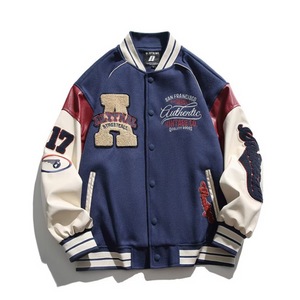 Flocked Jacquard Contrast Varsity Jacket