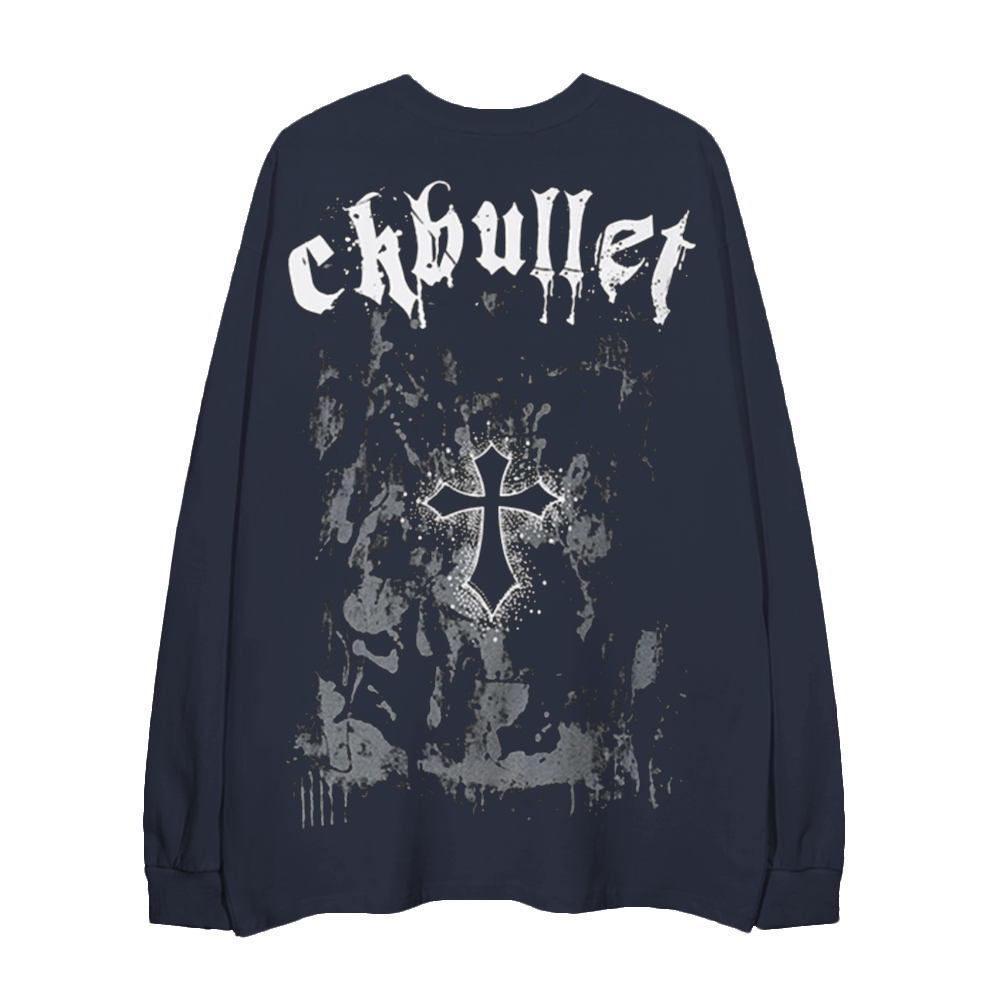 Retro Dark Cross Letters Long-Sleeve Shirt