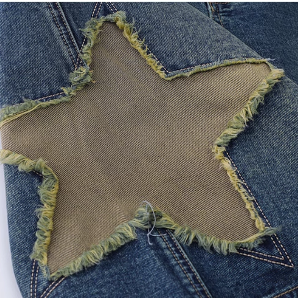 Street Trendy Star Patchwork Denim Shorts
