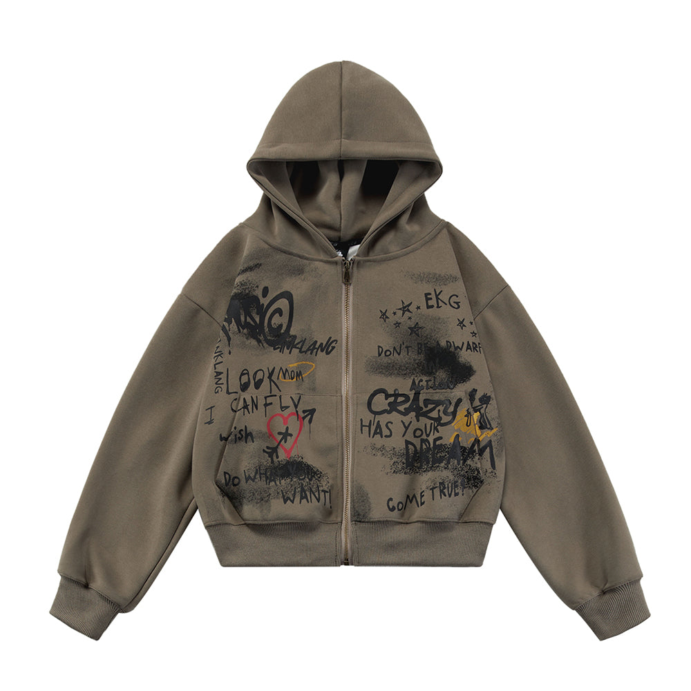 Retro Graffiti Zipper Hoodie