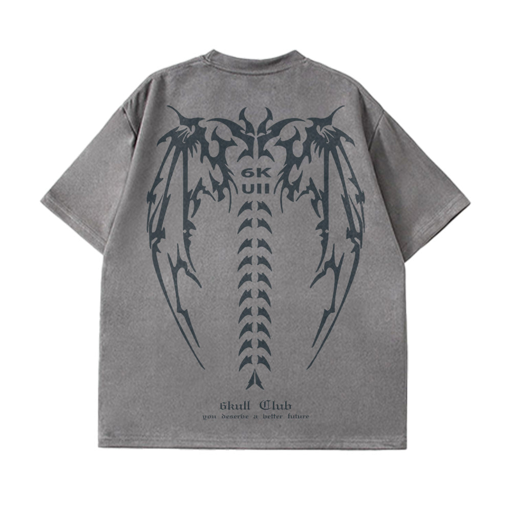 6Kull Suede Bone Wing Design T-shirt
