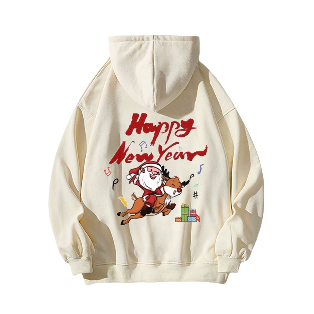 Comic Santa Claus And Elk Hoodie
