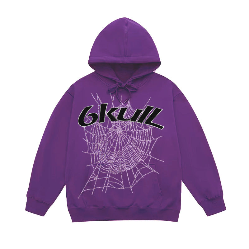 6Kull Spider Web Print Gothic Punk Hoodie