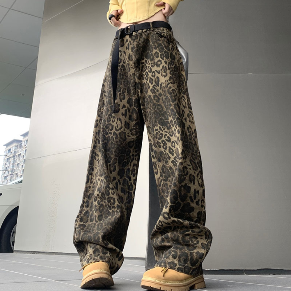 Leopard Print Straight-leg Jeans