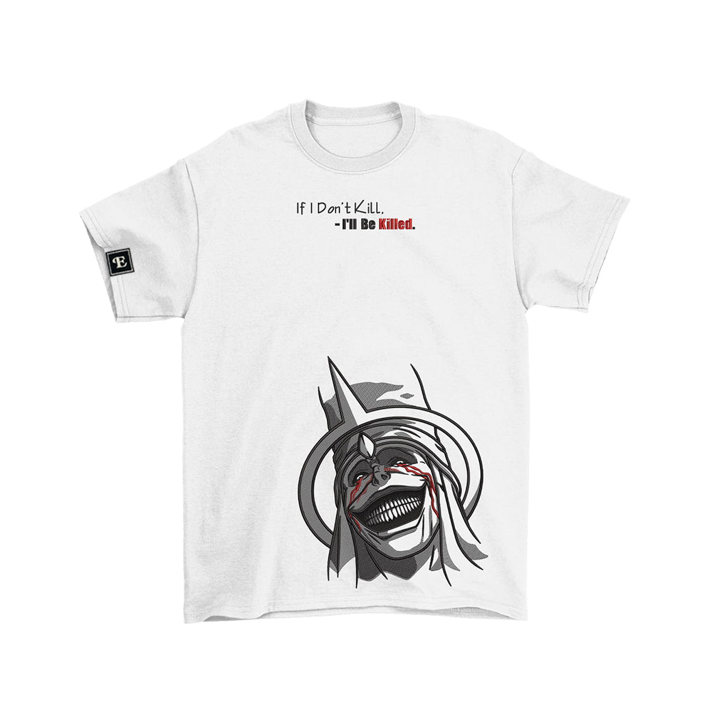 Embroidered Graphic T-Shirts with Samurai Demon Mask & Twin Blade Designs