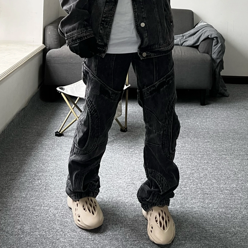 High Street Patchwork Washed Jeans