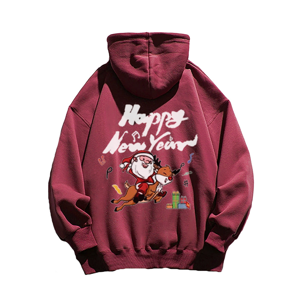 Comic Santa Claus And Elk Hoodie