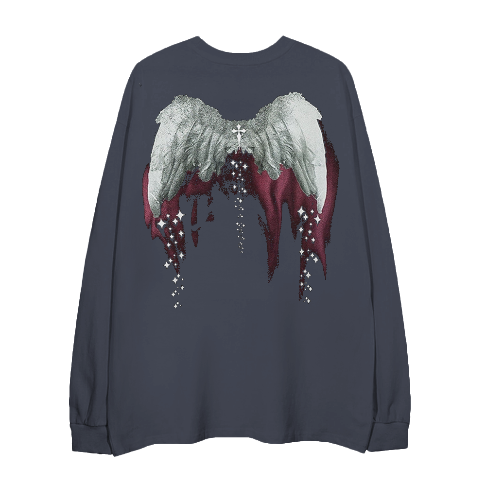 Angel Wings Ribbed Cuffs Long-Sleeve Shirt