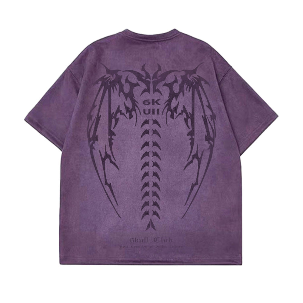 6Kull Suede Bone Wing Design T-shirt