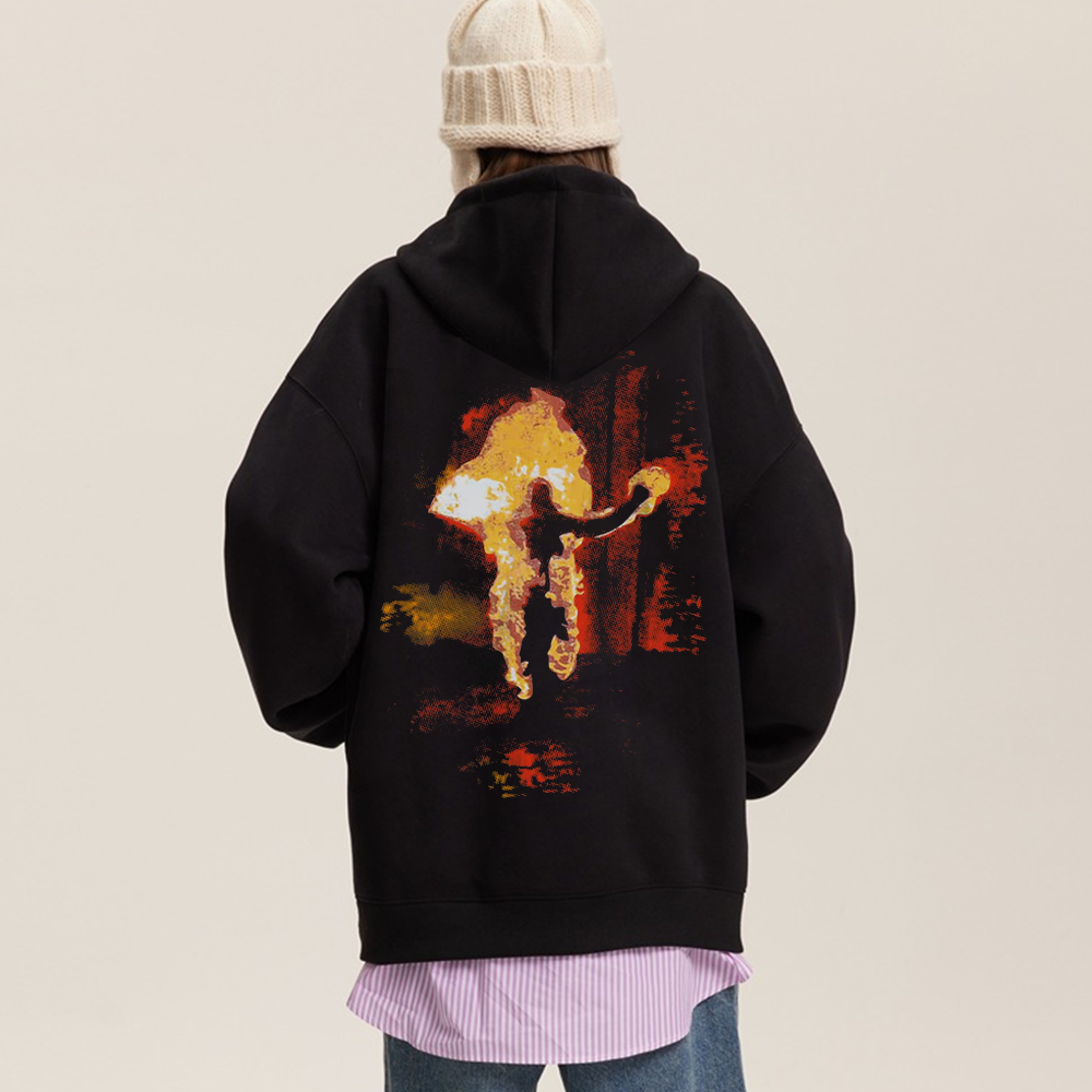 High Street Flaming Man Print Hoodie