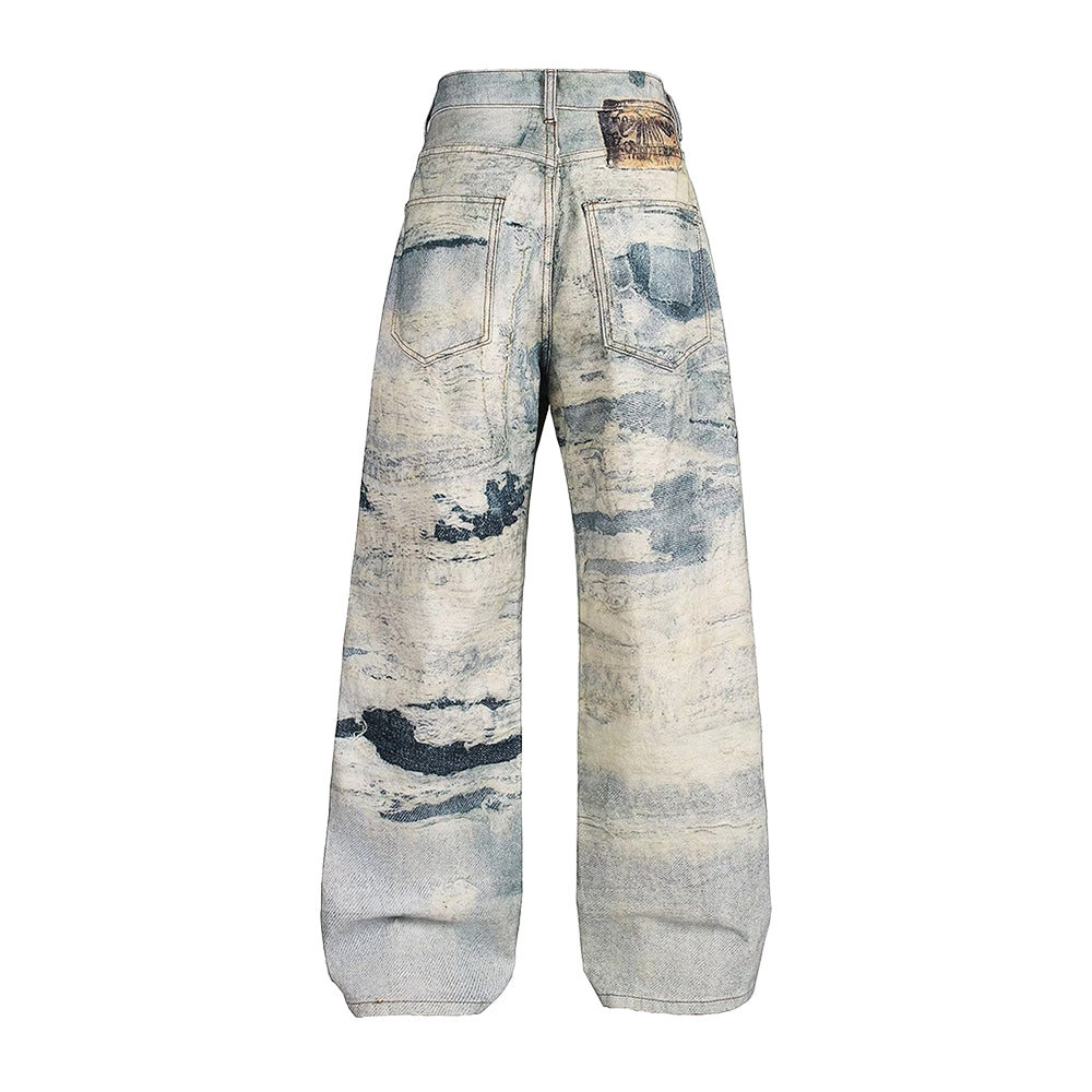 DF Vintage Heavy Washed 3D Printed Tie-Dye Jeans