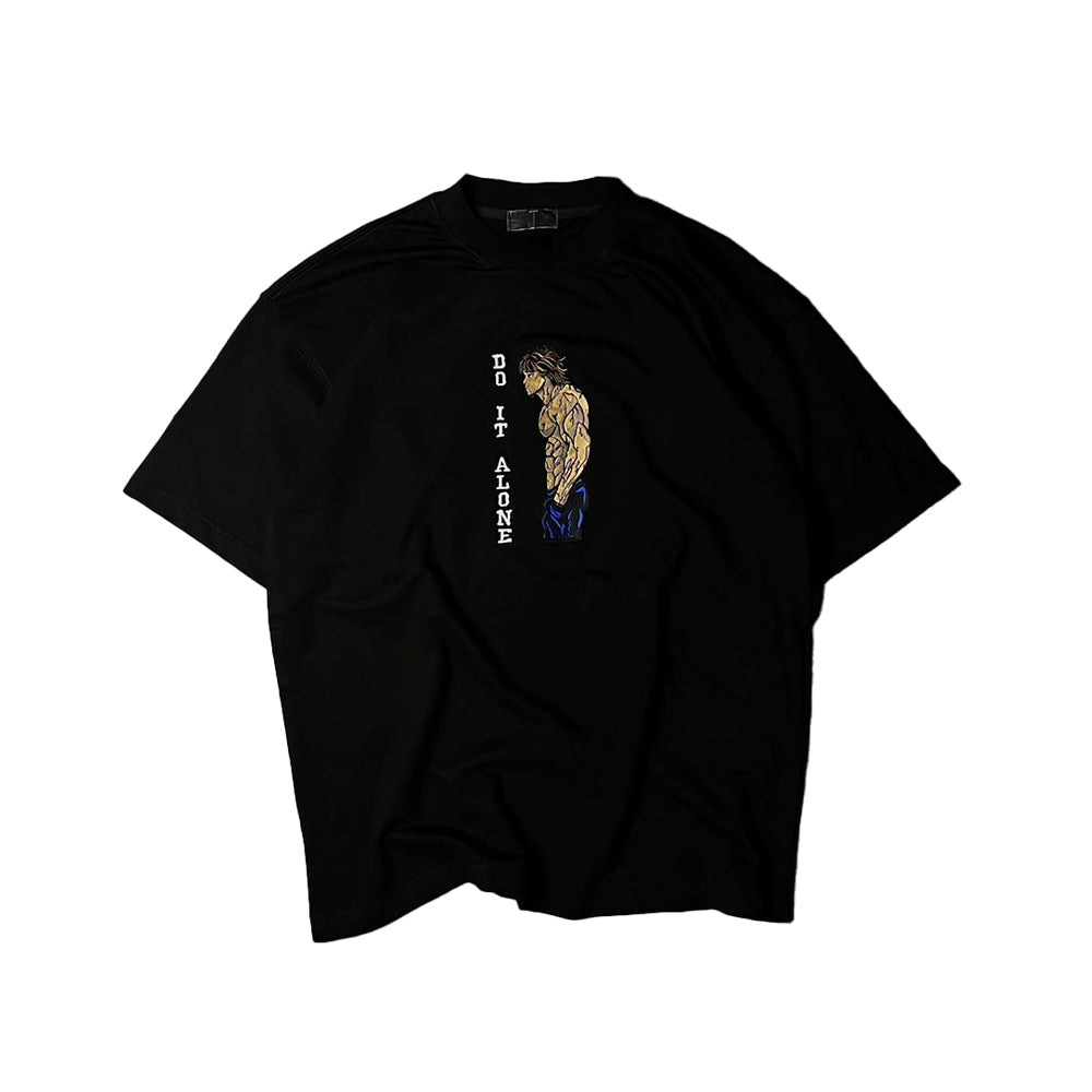 Embroidered T-Shirt with Do It Alone Muscle Man Design