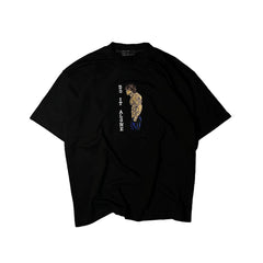Embroidered T-Shirt with Do It Alone Muscle Man Design Details