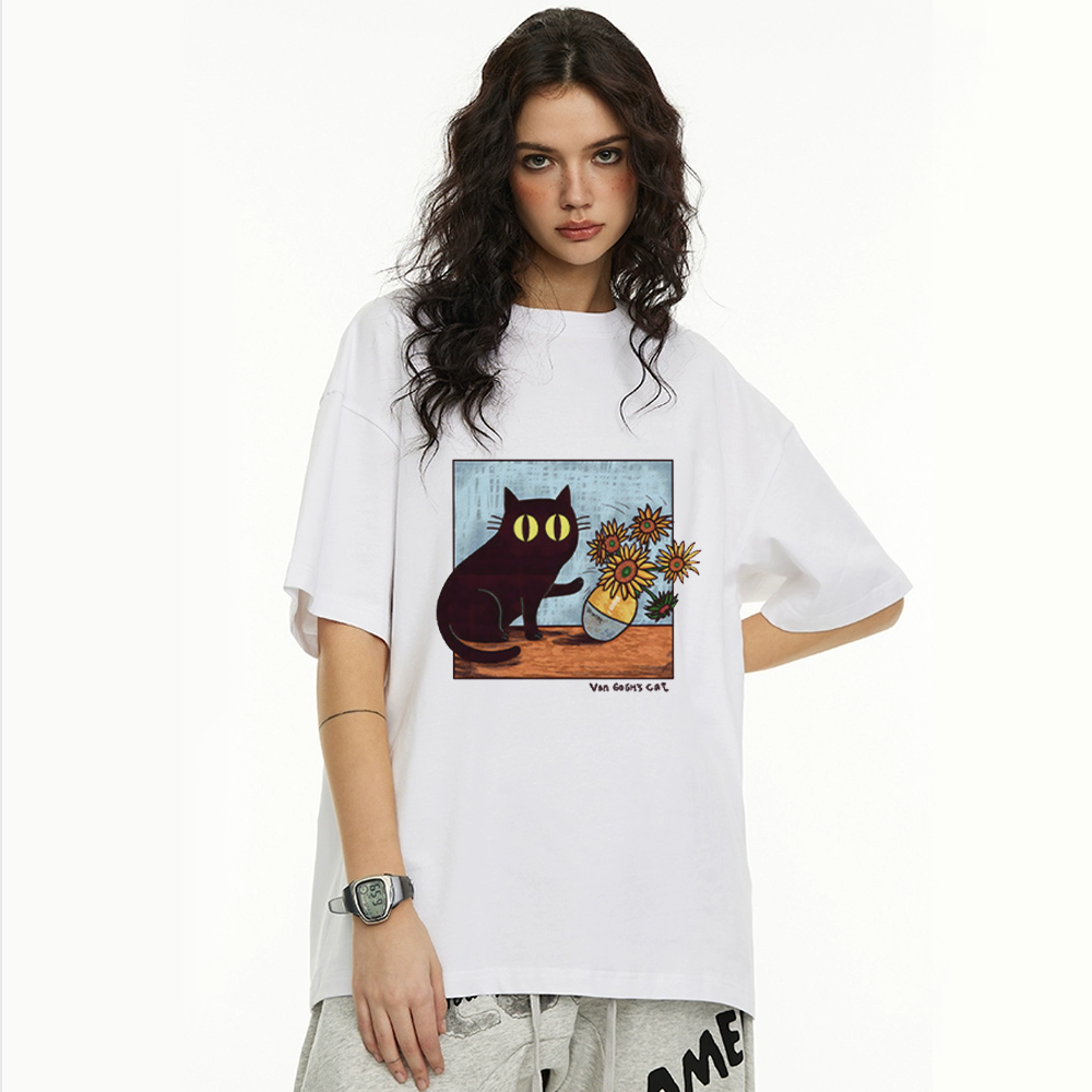 Cat And Van Gogh'S Sunflowers T-Shirt