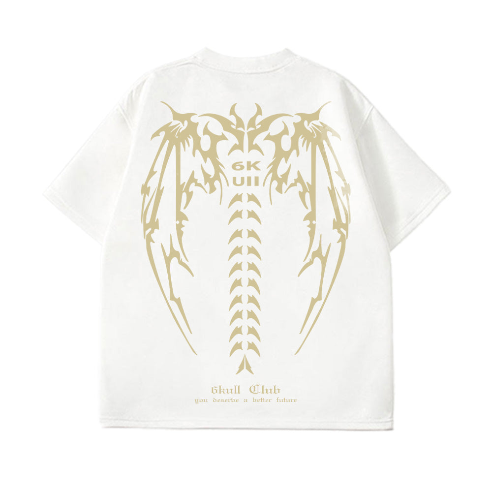 6Kull Suede Bone Wing Design T-shirt