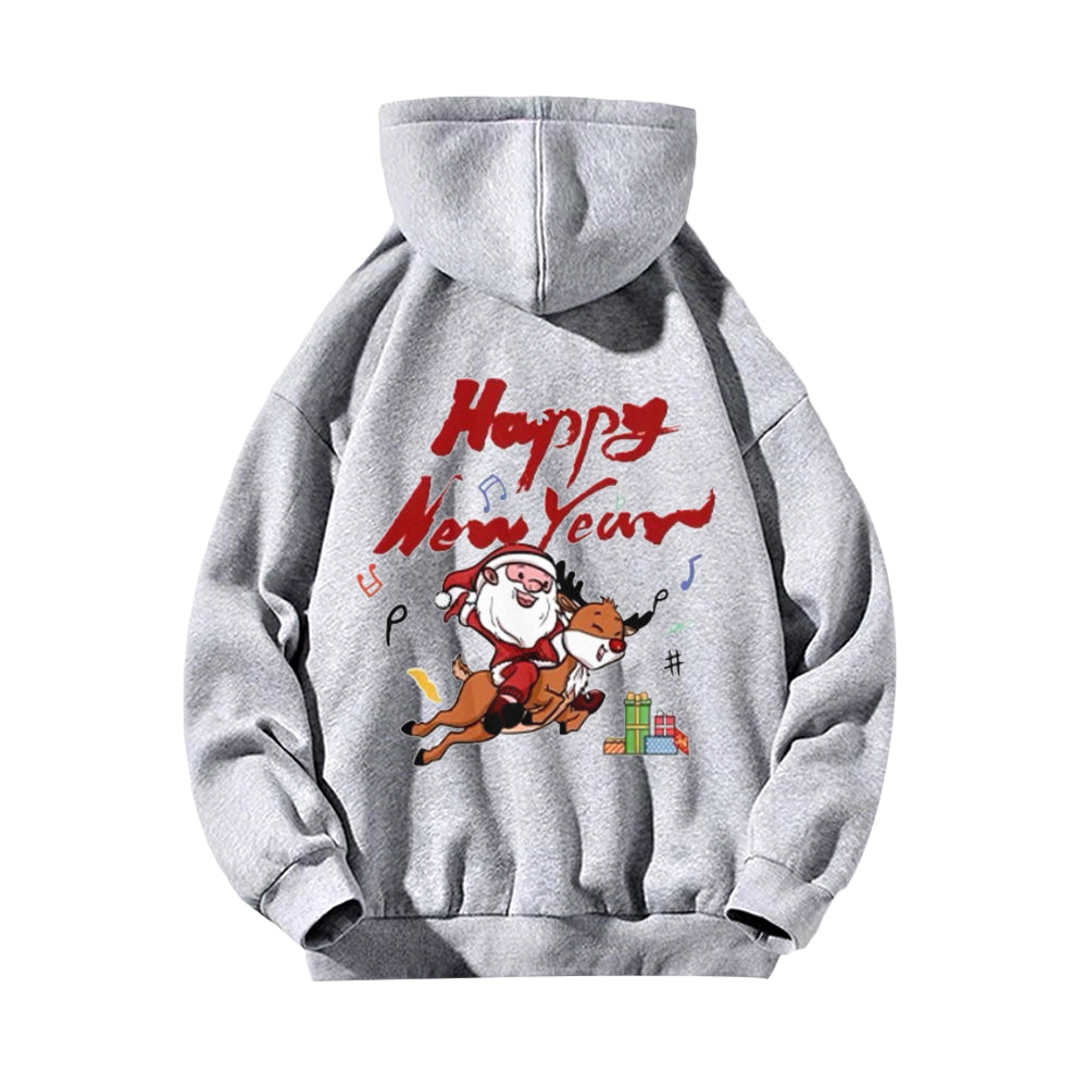 Comic Santa Claus And Elk Hoodie