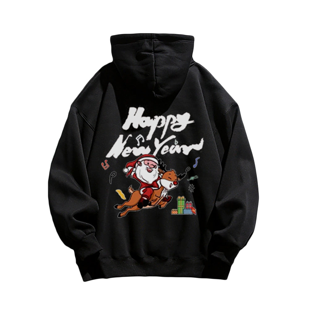 Comic Santa Claus And Elk Hoodie