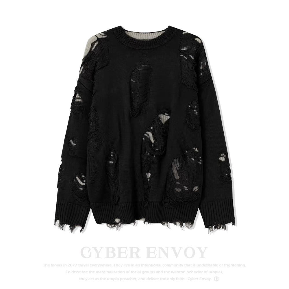 CE | Street Solid Color Ripped Sweater