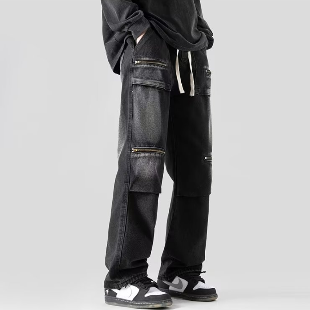 Japanese Multi-Pocket Drawstring Jeans