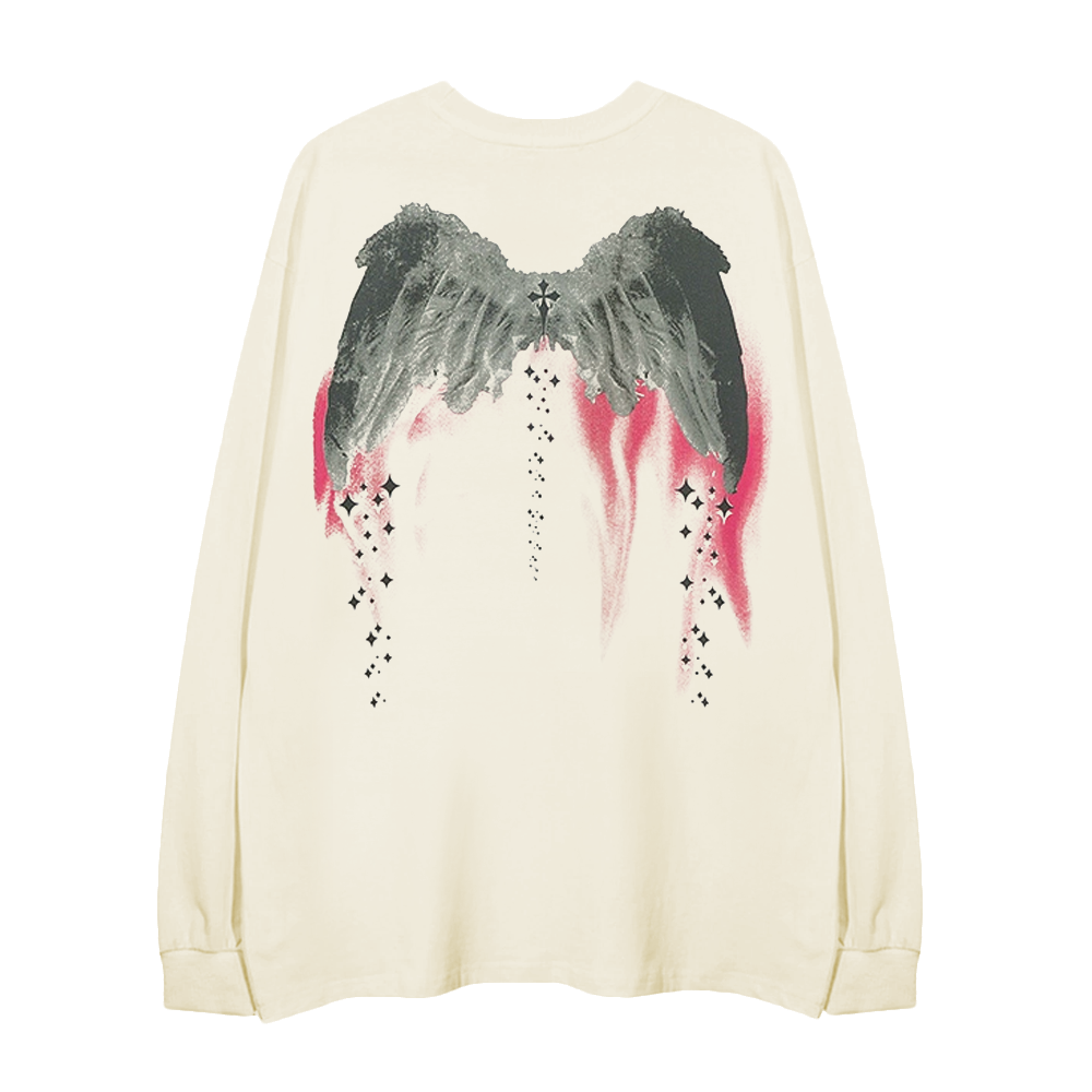Angel Wings Ribbed Cuffs Long-Sleeve Shirt