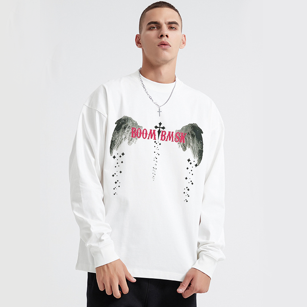 Angel Wings Ribbed Cuffs Long-Sleeve Shirt
