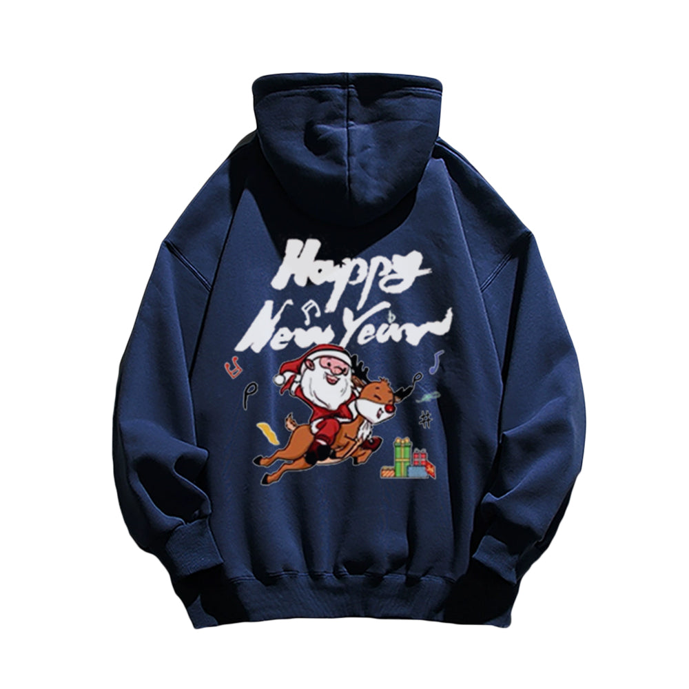 Comic Santa Claus And Elk Hoodie