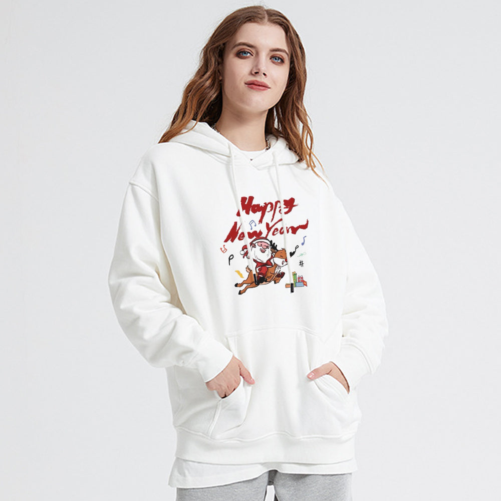 Comic Santa Claus And Elk Hoodie
