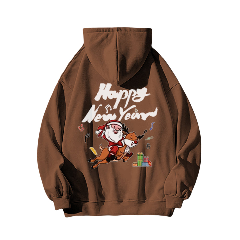 Comic Santa Claus And Elk Hoodie