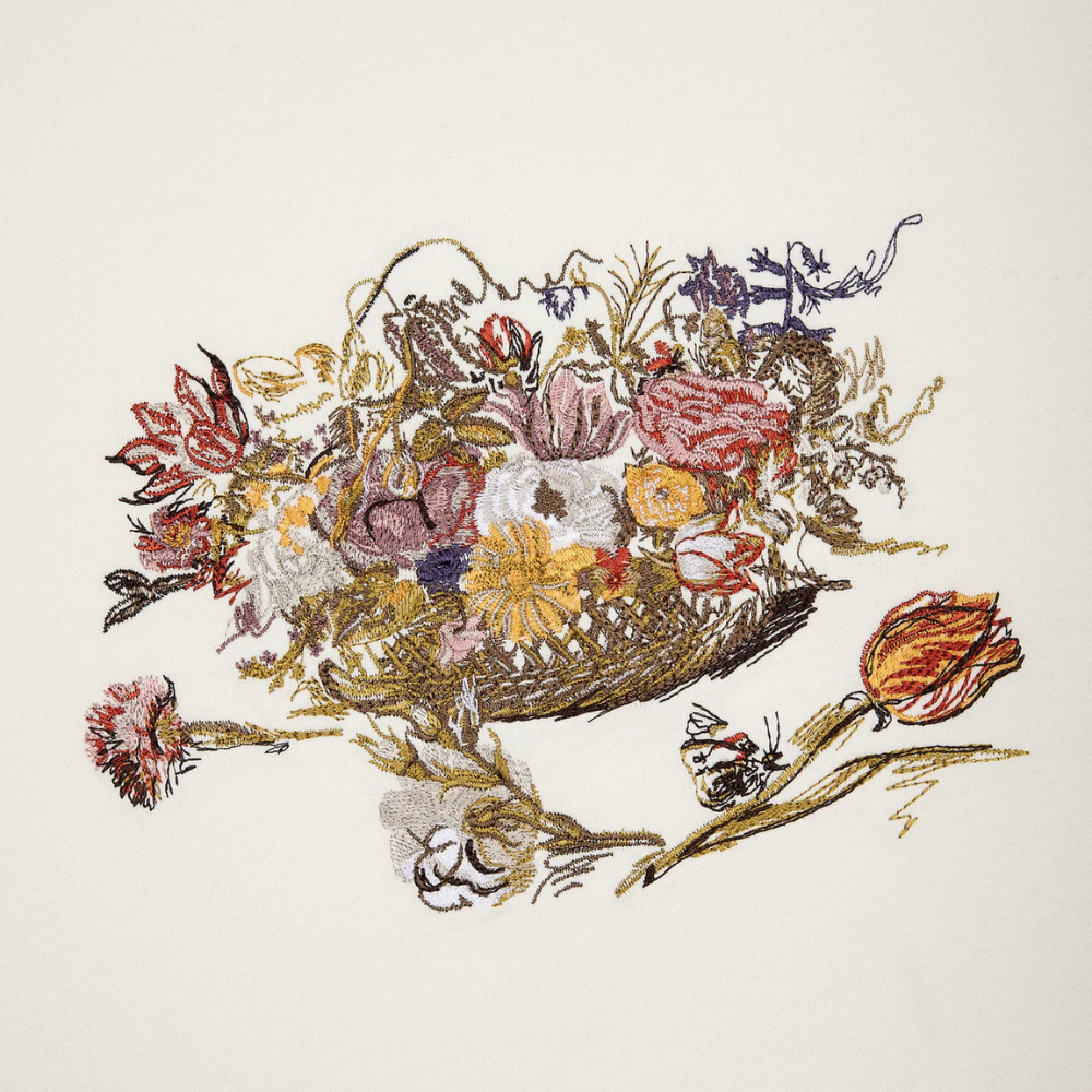 Evokyn Embroidered Vintage Floral Still Life T-Shirt