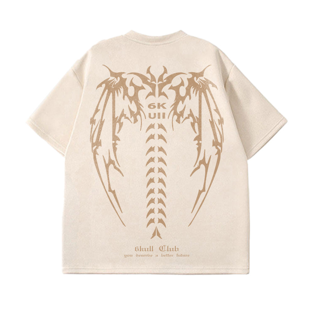 6Kull Suede Bone Wing Design T-shirt