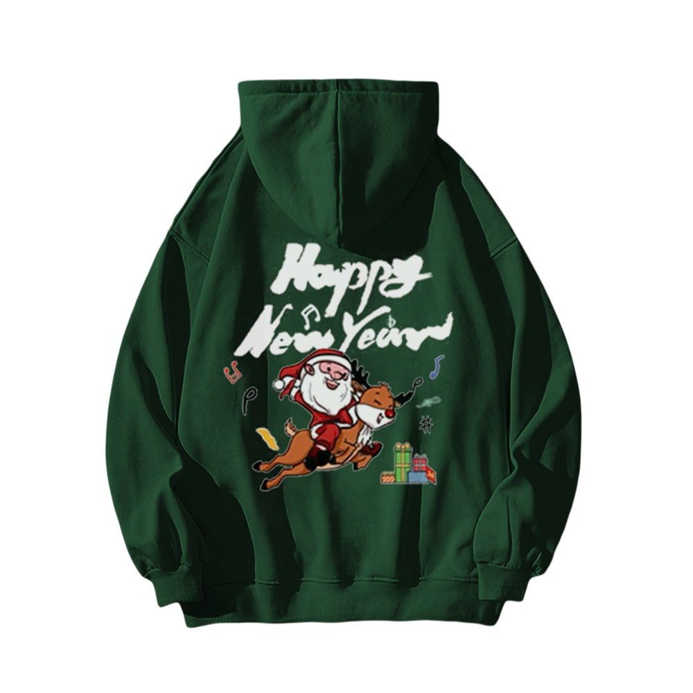 Comic Santa Claus And Elk Hoodie