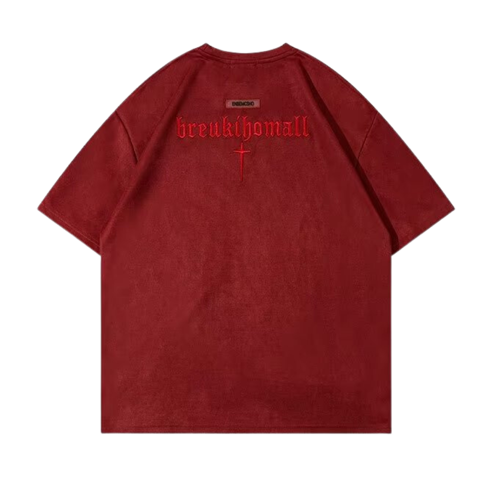 Hip Hop Letter Embroidery Suede T-shirt