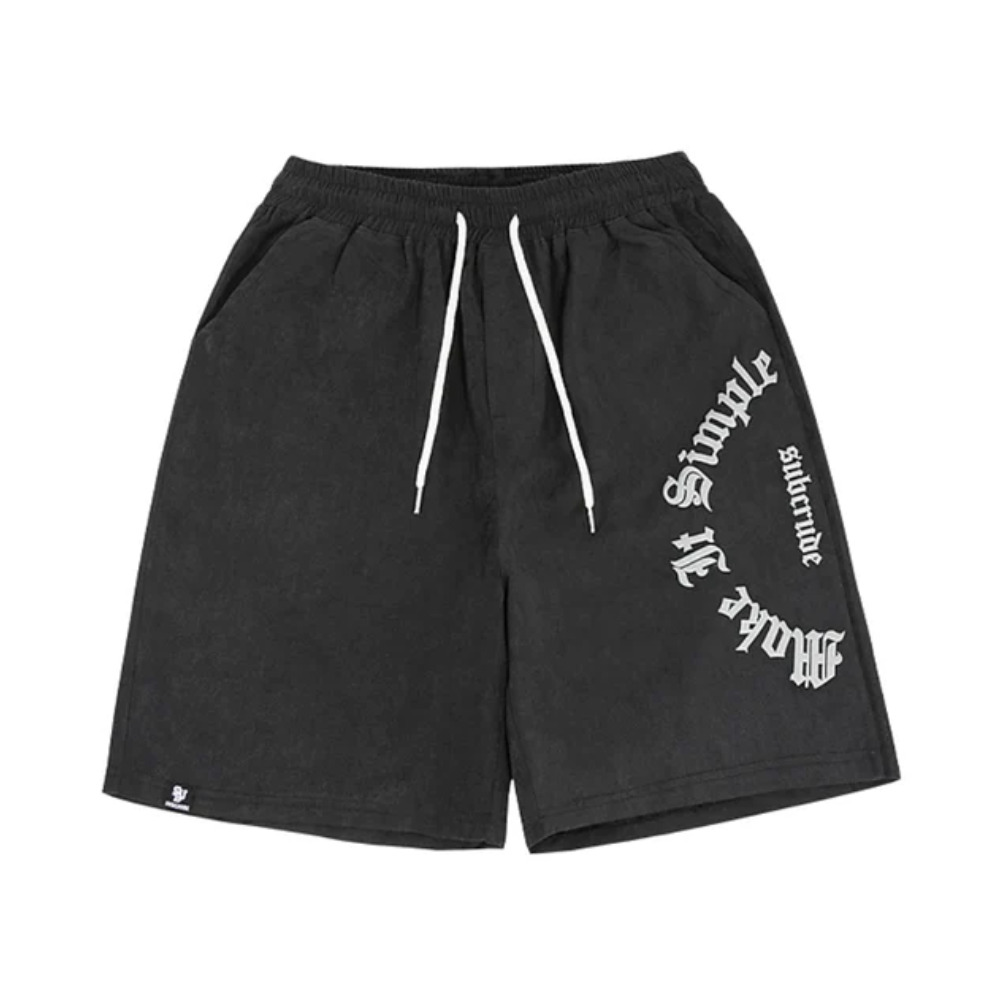 Solid Letter Embroidery Cotton Shorts