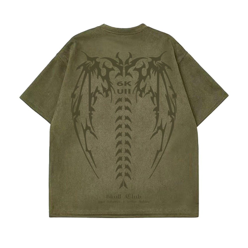 6Kull Suede Bone Wing Design T-shirt