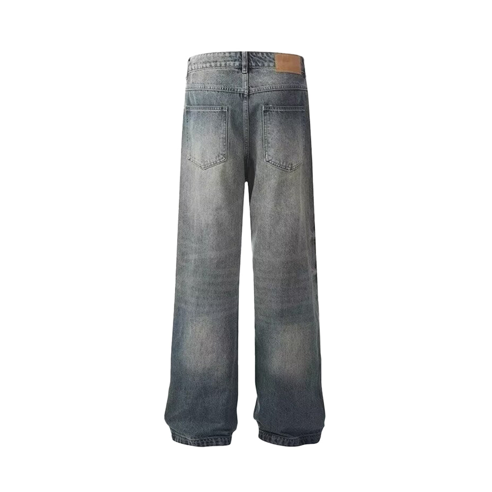 DF Full Puff Print Cupid Washed Distressed Jeans