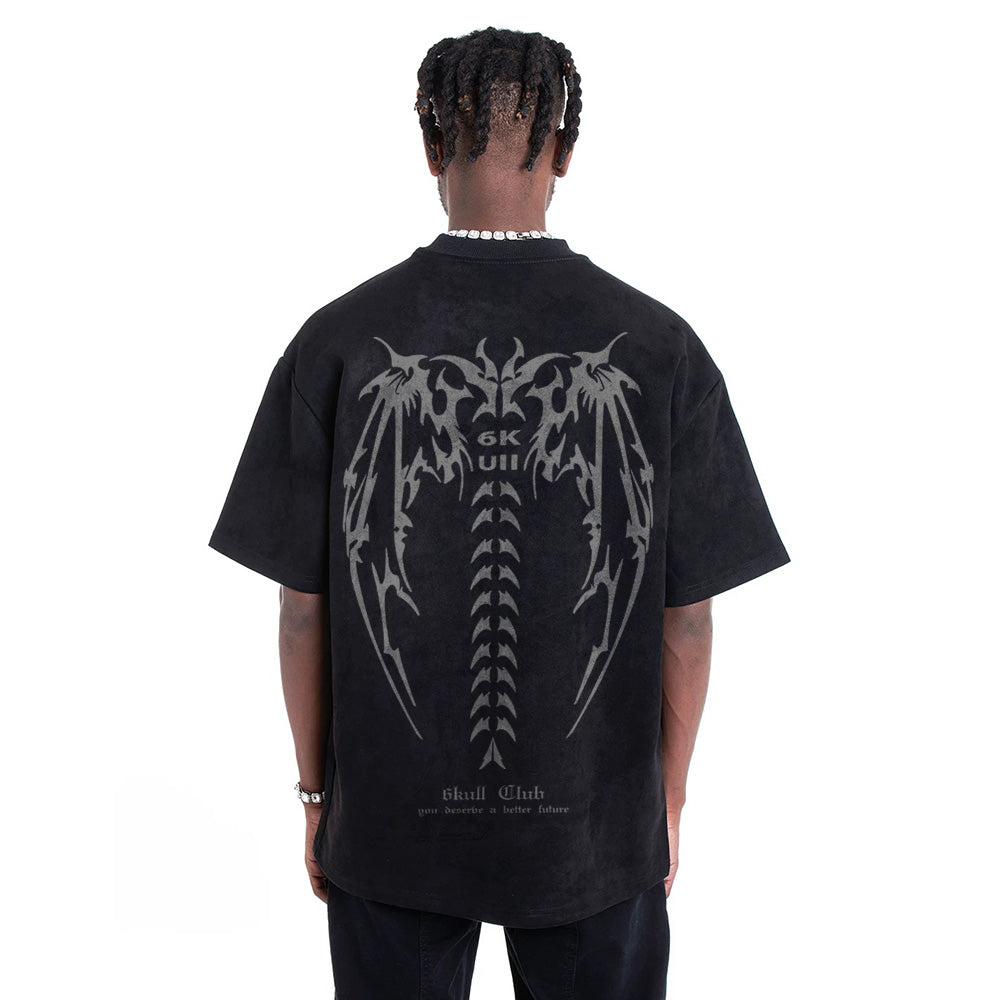 6Kull Suede Bone Wing Design T-shirt