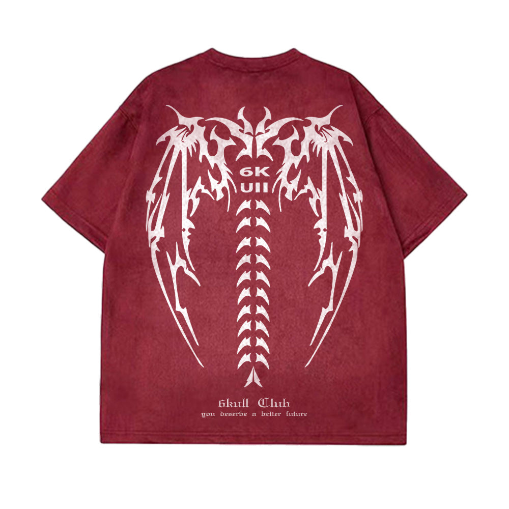 6Kull Suede Bone Wing Design T-shirt