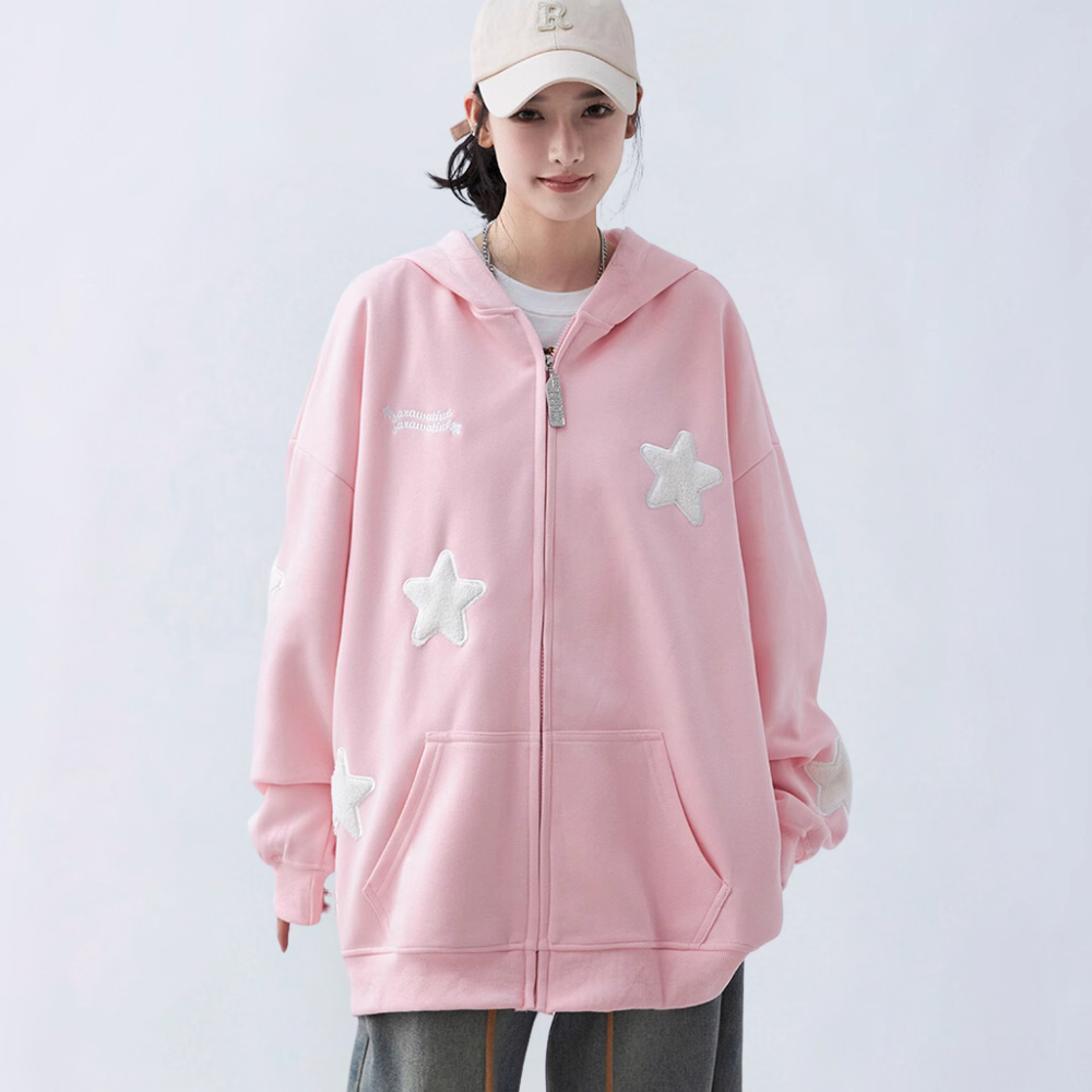 Solid Color 3D Stars Hoodie