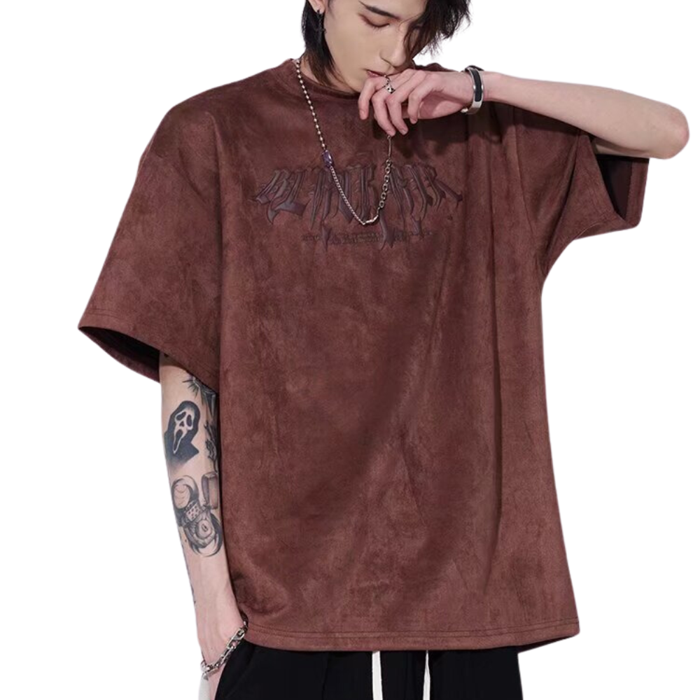 High Street Foamed Letters Suede T-Shirt
