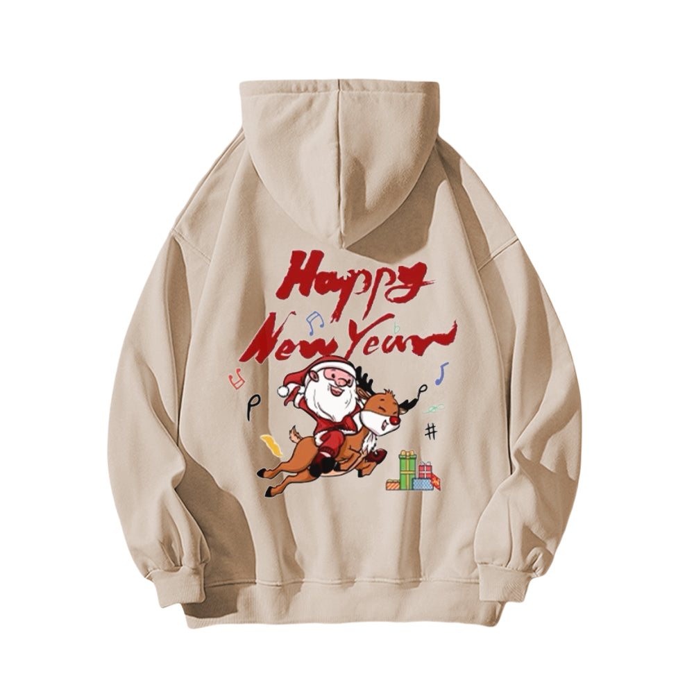 Comic Santa Claus And Elk Hoodie