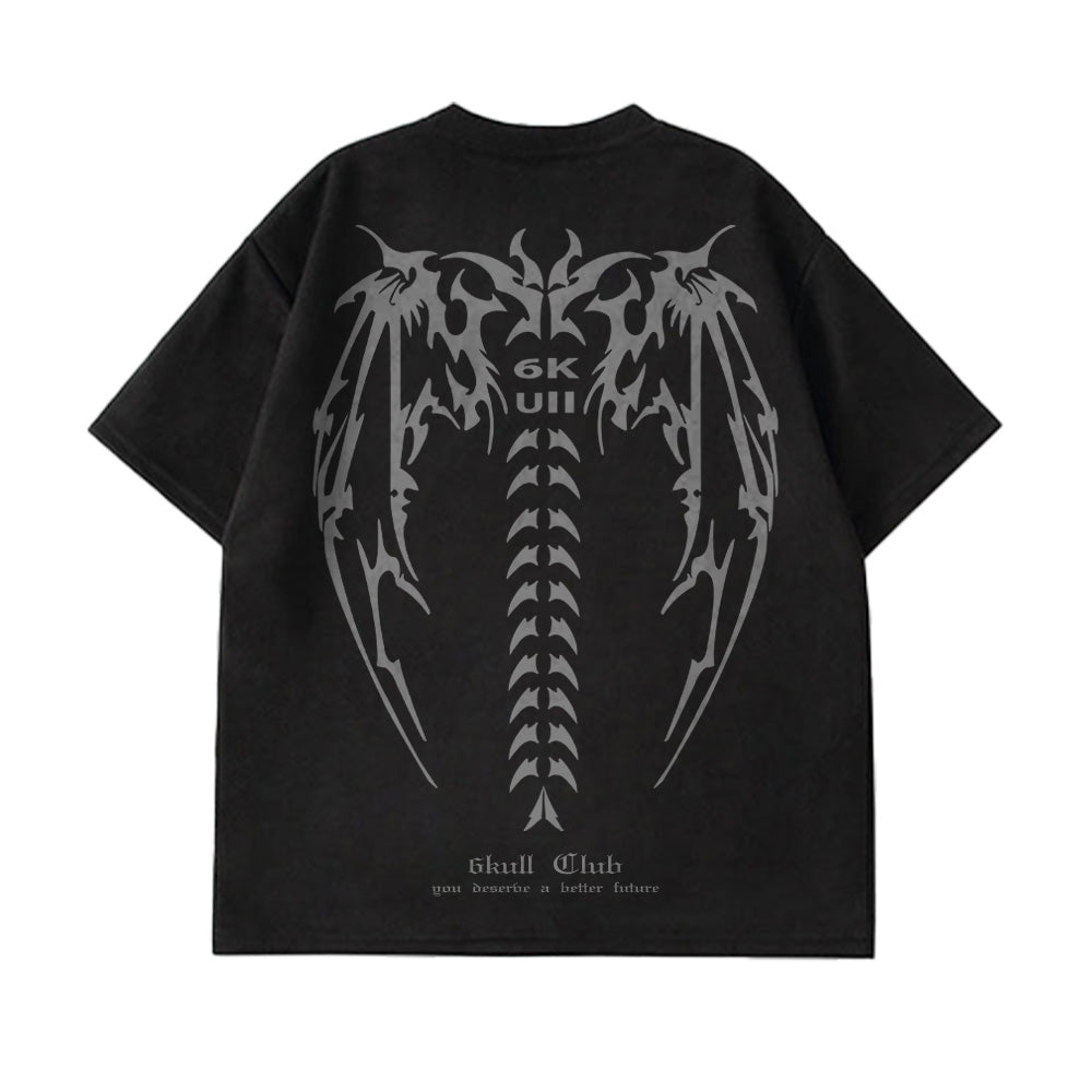 6Kull Suede Bone Wing Design T-shirt