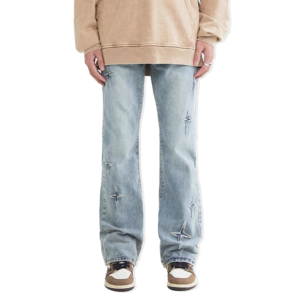 Solid Color Four Pointed Star Jeans