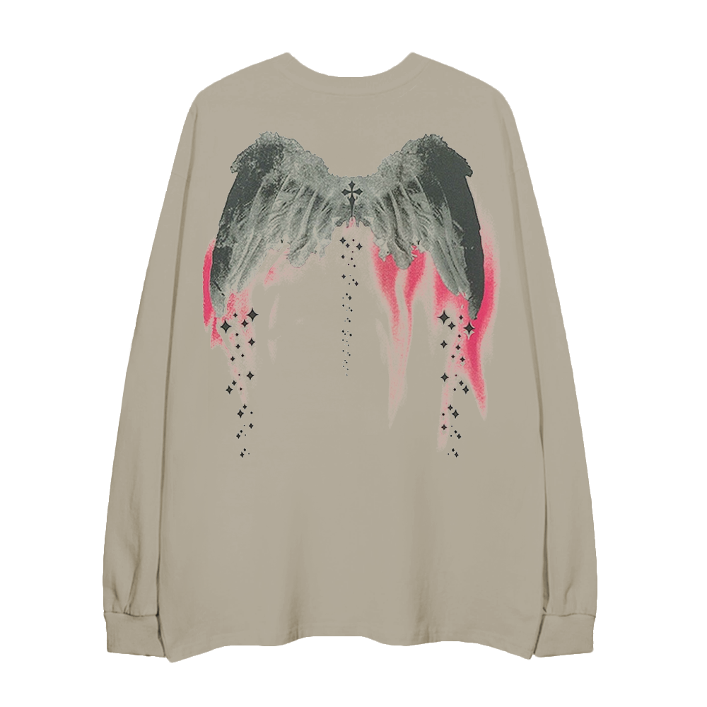 Angel Wings Ribbed Cuffs Long-Sleeve Shirt